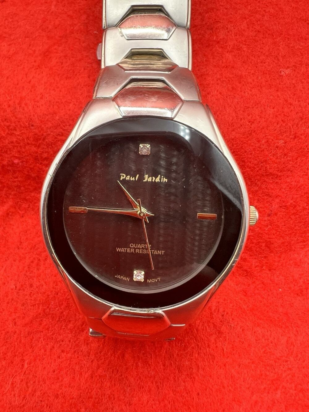 Paul Jardin Dress Quartz Watch Black Dial Silver Metal Bracelet 22mm New Battery